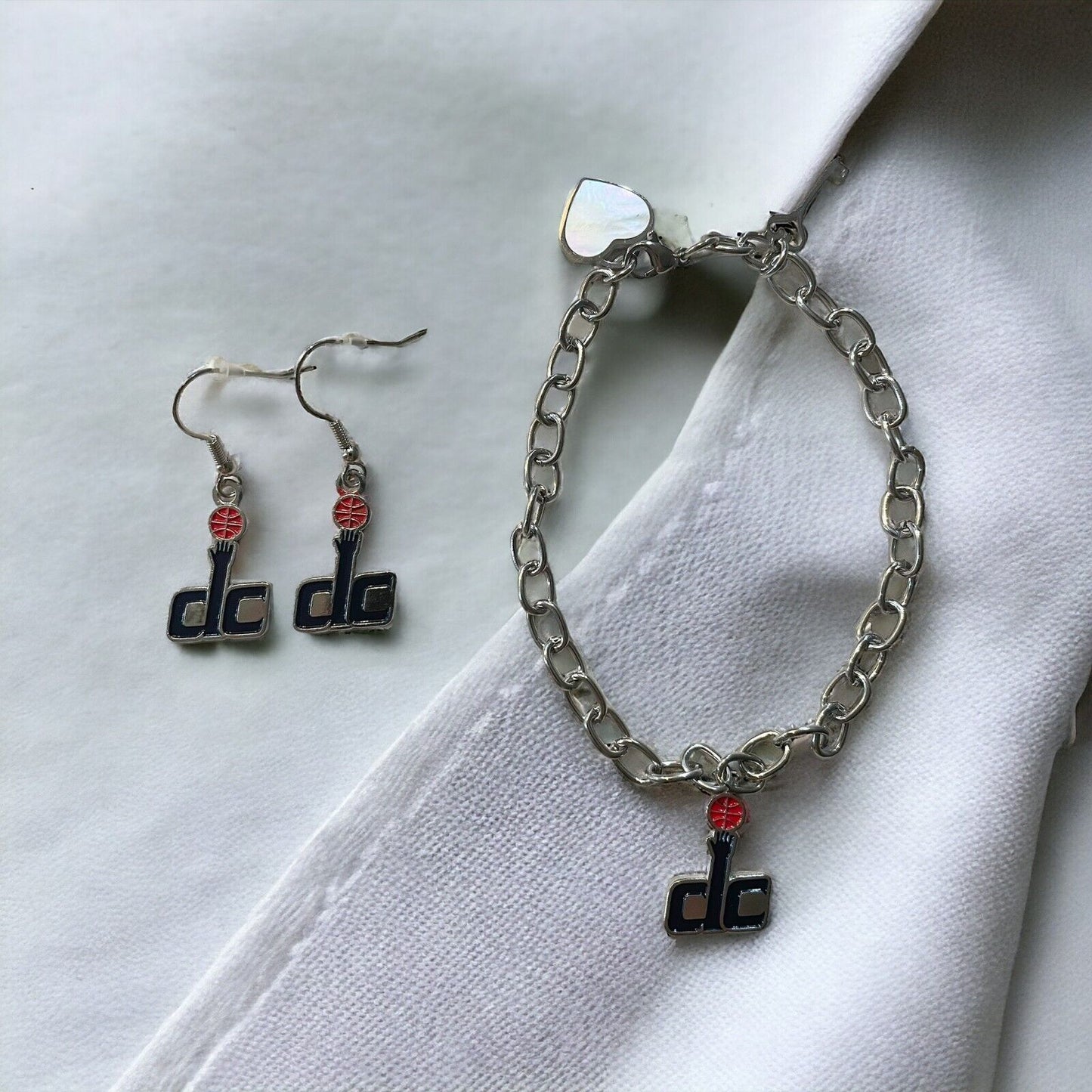 Washington Wizards Bracelet and Dangle Earrings-Stainless Steel & Nickel Free