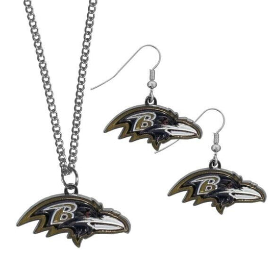 Baltimore Ravens Dangle Earrings & Necklace Set