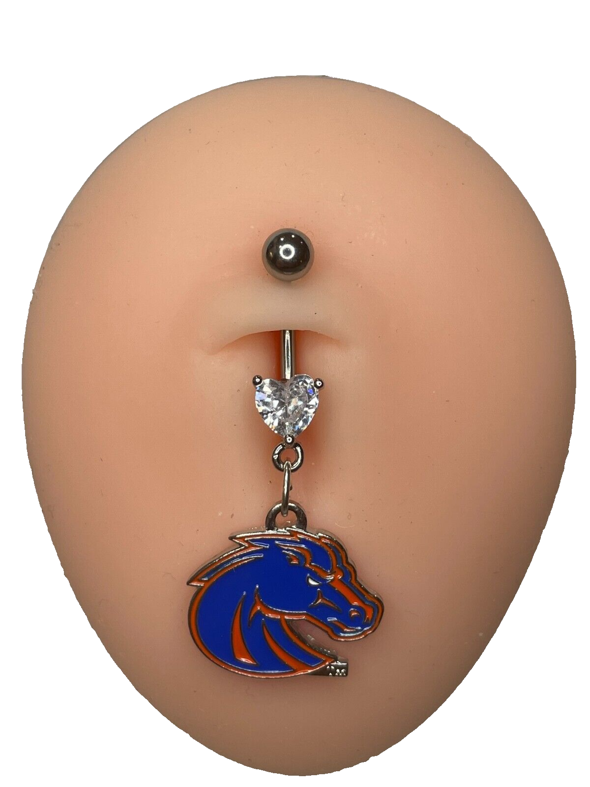 Boise State Broncos Heart Navel CZ Ring Belly Piercing - Hypoallergenic