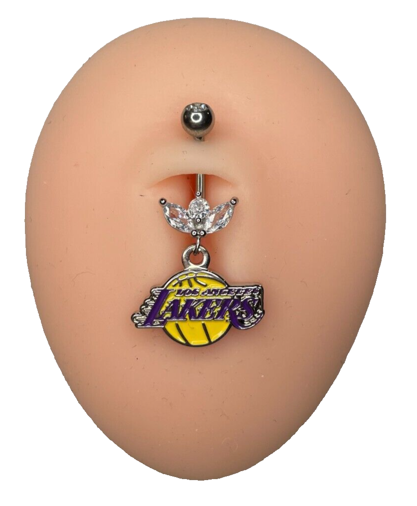 Los Angeles Lakers Steel Ring Marquise CZ Sprout Belly Piercing Hypoallergenic