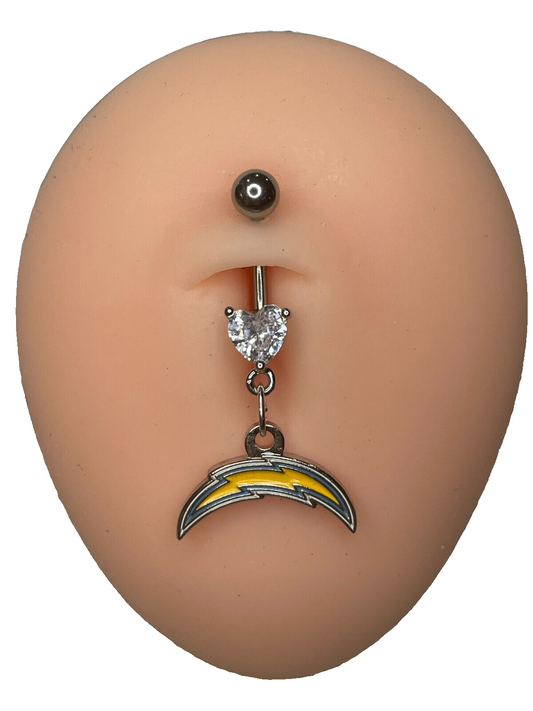 Los Angeles Chargers Heart Navel CZ Ring Belly Piercing - Hypoallergenic