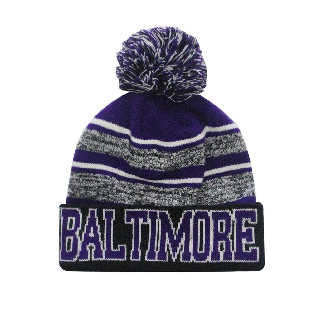 Baltimore Pom Pom Beanies-One Size Fits All  Cuffed  Blended Stripe