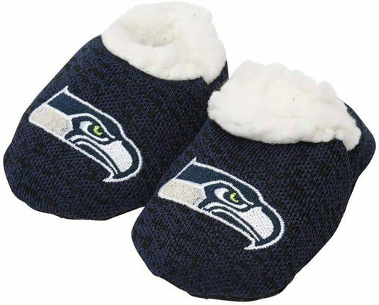 Seattle Seahawks Knit Baby Bootie  Embroidered Graphics  Faux Fur Lining