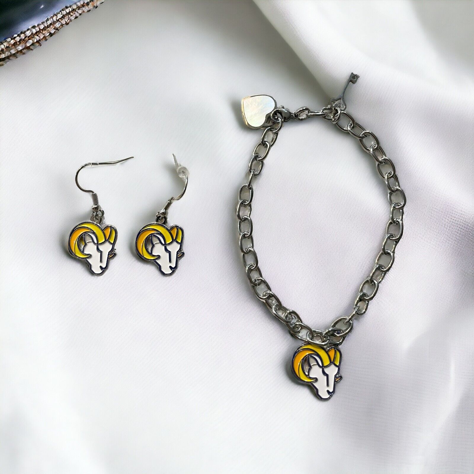 Los Angeles Rams Bracelet and Dangle Earrings - Stainless Steel & Nickel Free