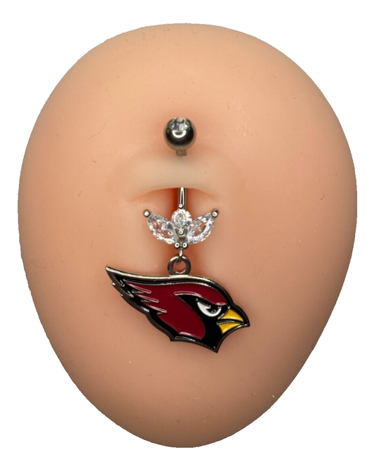 Arizona Cardinals Steel Ring w/ Marquise CZ Sprout Belly Piercing Hypoallergenic