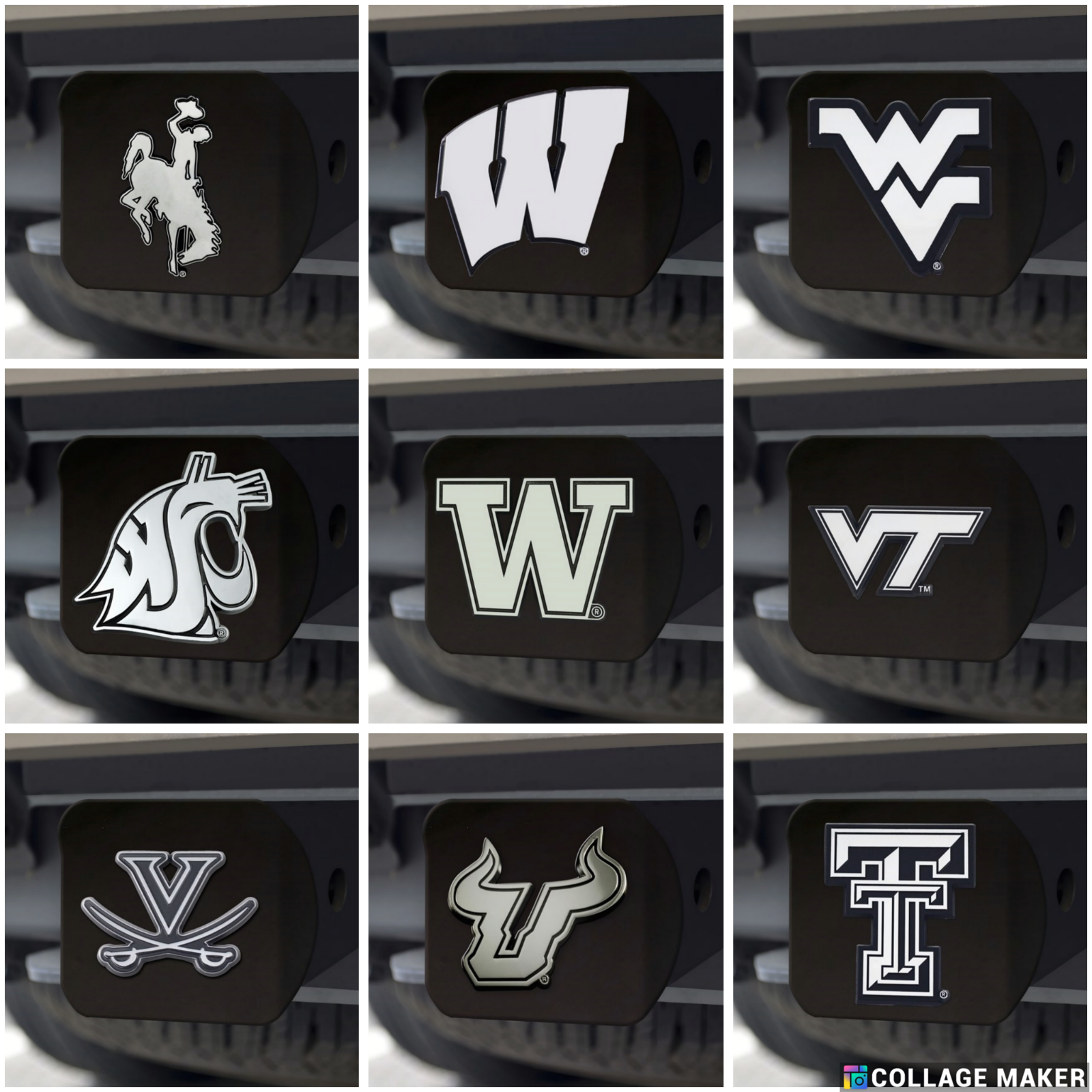 NCAA Hitch Covers - Heavy Duty Black - 3.4" x 4" - PICK YOUR TEAM