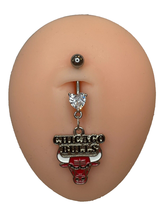 Chicago Bulls Heart Navel CZ Ring Belly Piercing - Hypoallergenic