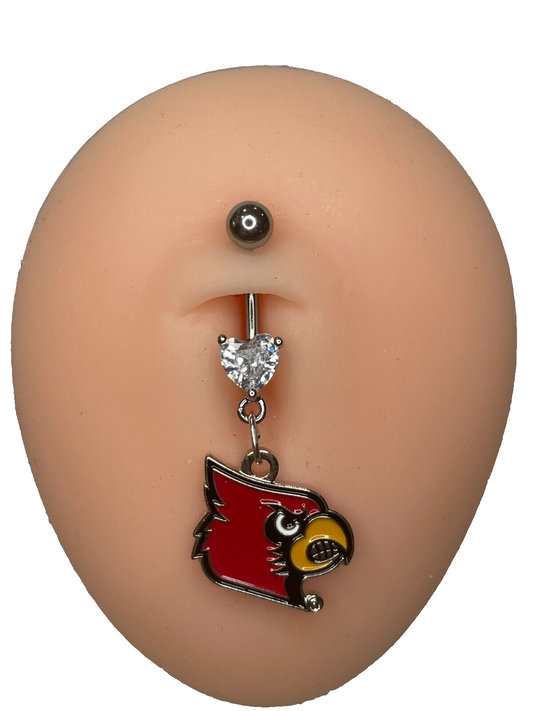 Louisville Cardinals Heart Navel CZ Ring Belly Piercing - Hypoallergenic