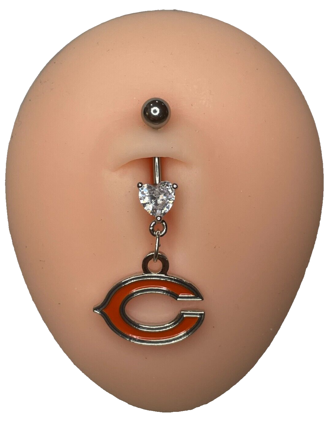 Chicago Bears Heart Navel CZ Ring Belly Piercing - Hypoallergenic