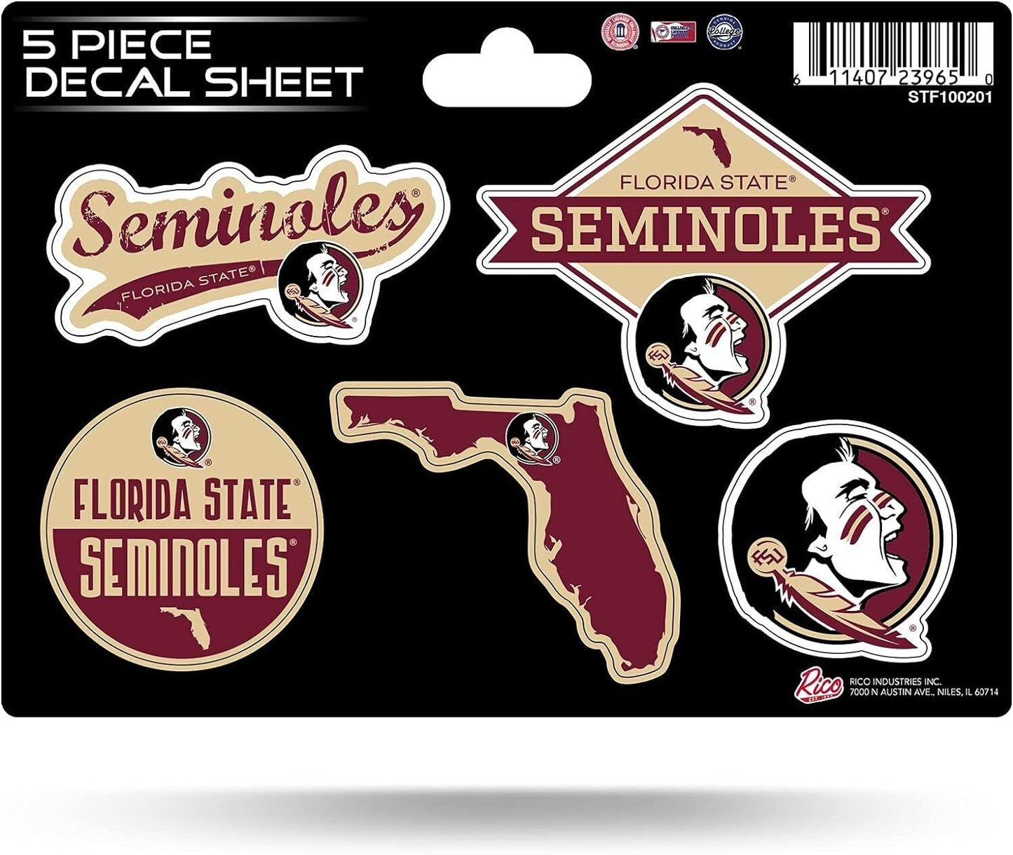 Set of 2 - Florida State Seminoles NCAA 5-Pc Sticker Sheet