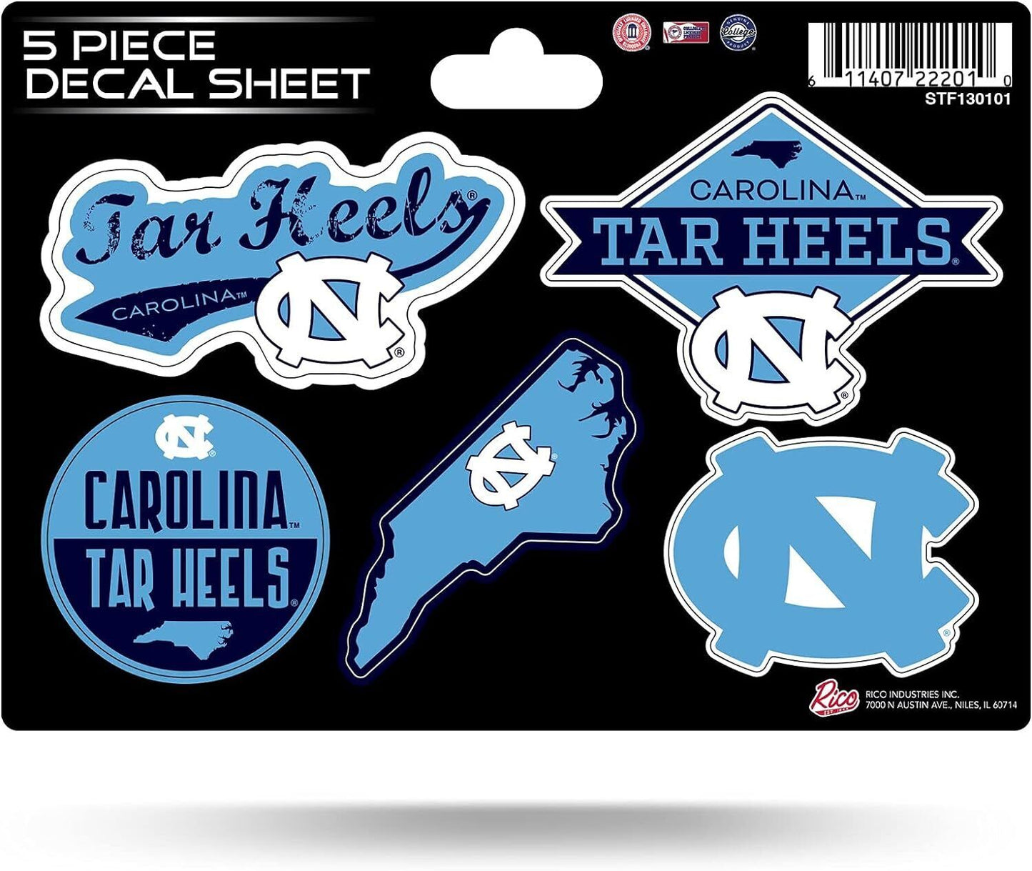 Set of 2 - North Carolina Tar Heels NCAA 5-Pc Sticker Sheet