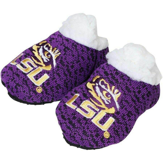 LSU Tigers Knit Baby Bootie  Embroidered Graphics  Faux Fur Lining