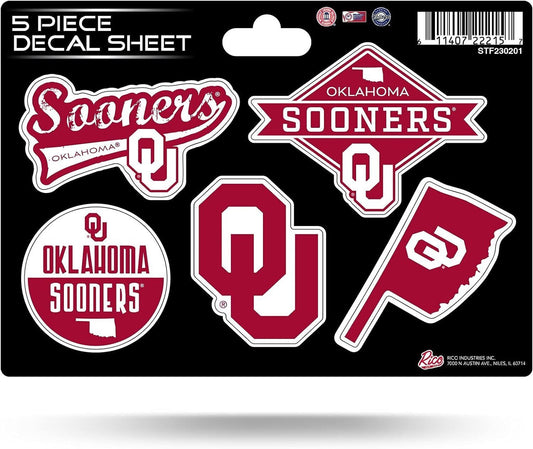 Set of 2 - Oklahoma Sooners NCAA 5-Pc Sticker Sheet