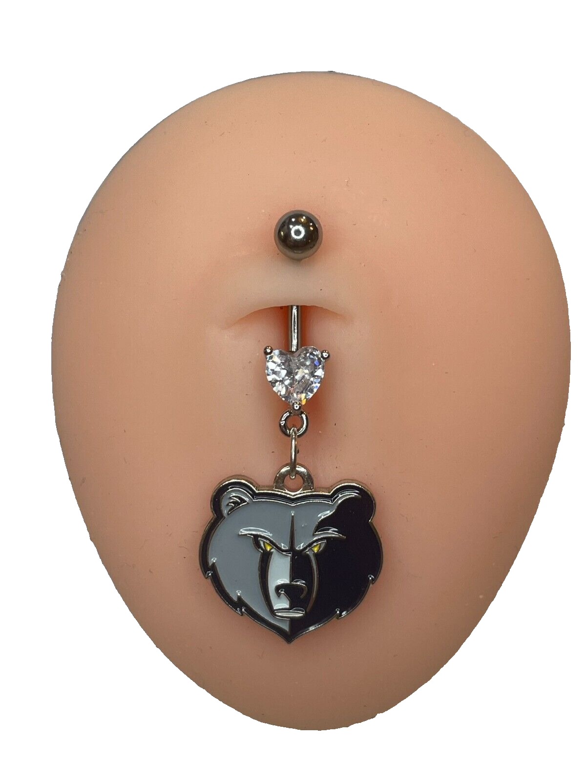 Memphis Grizzlies Heart Navel CZ Ring Belly Piercing - Hypoallergenic