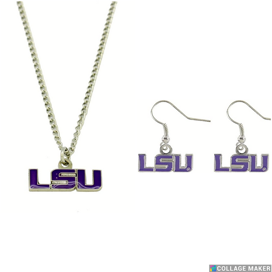 LSU Tigers Dangle Earrings & Necklace Set