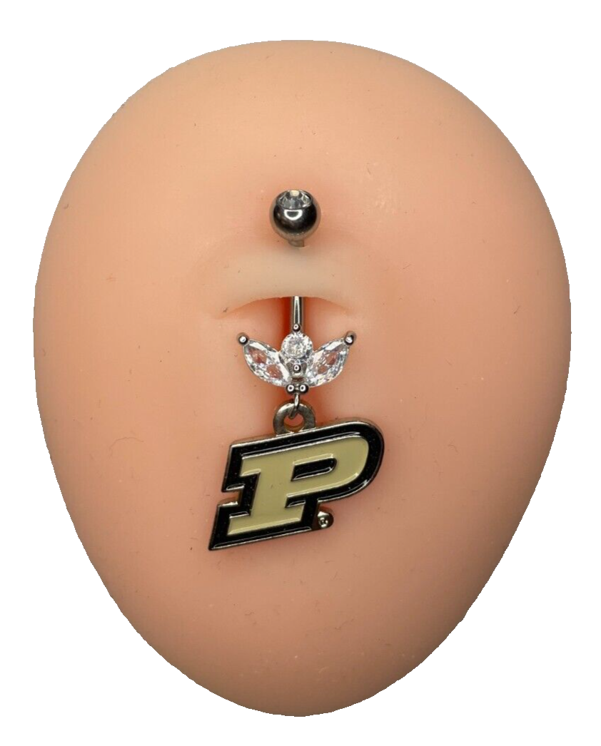 Purdue Boilermakers Steel Ring Marquise CZ Sprout Belly Piercing Hypoallergenic