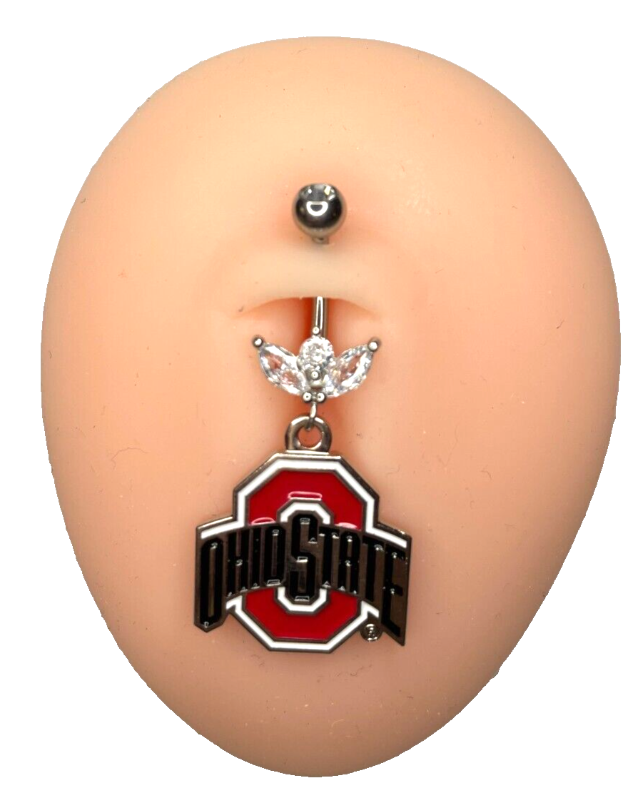 Ohio State Buckeyes Steel Ring Marquise CZ Sprout Belly Piercing Hypoallergenic