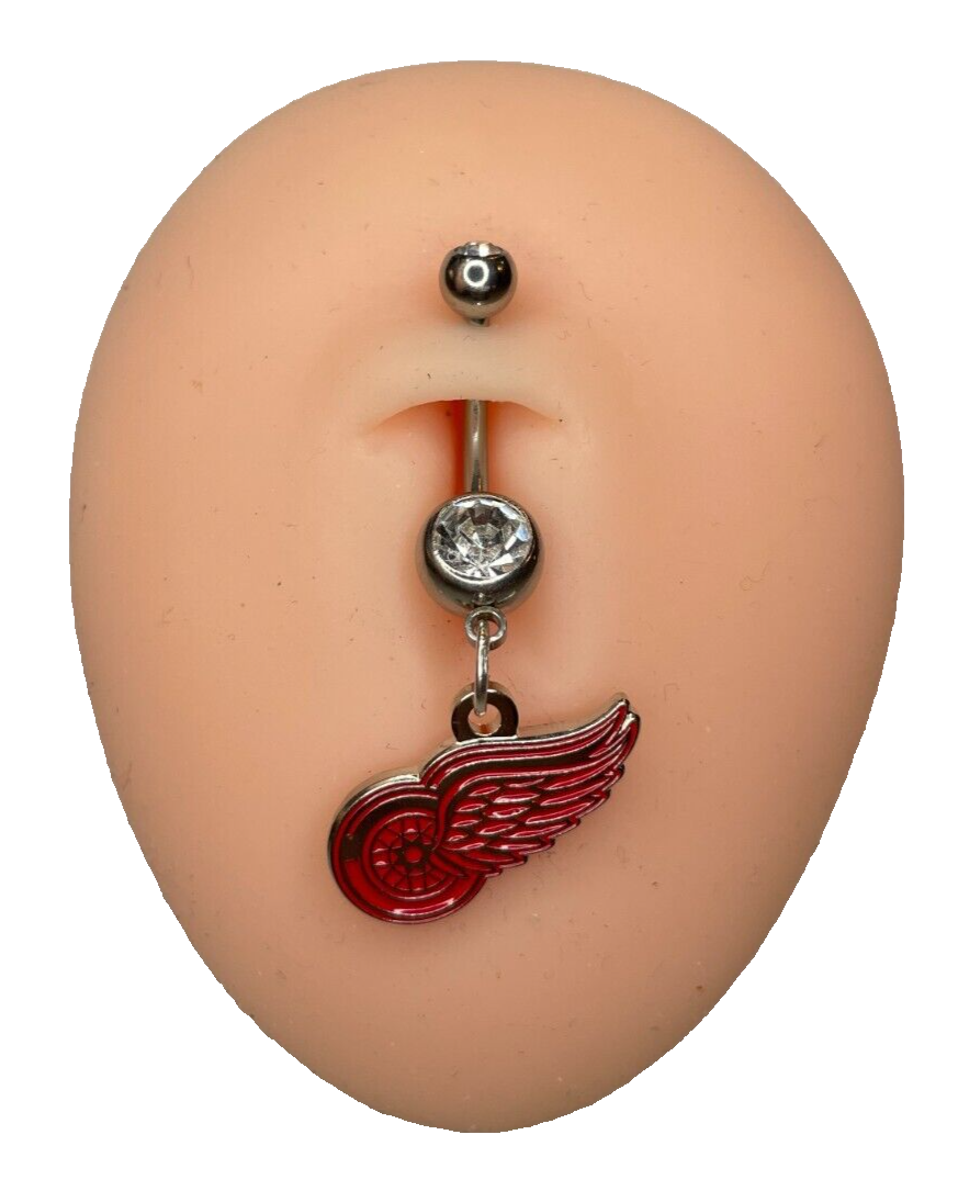 Detroit Red Wings Double Gem Surgical Steel Navel Ring Belly Piercing