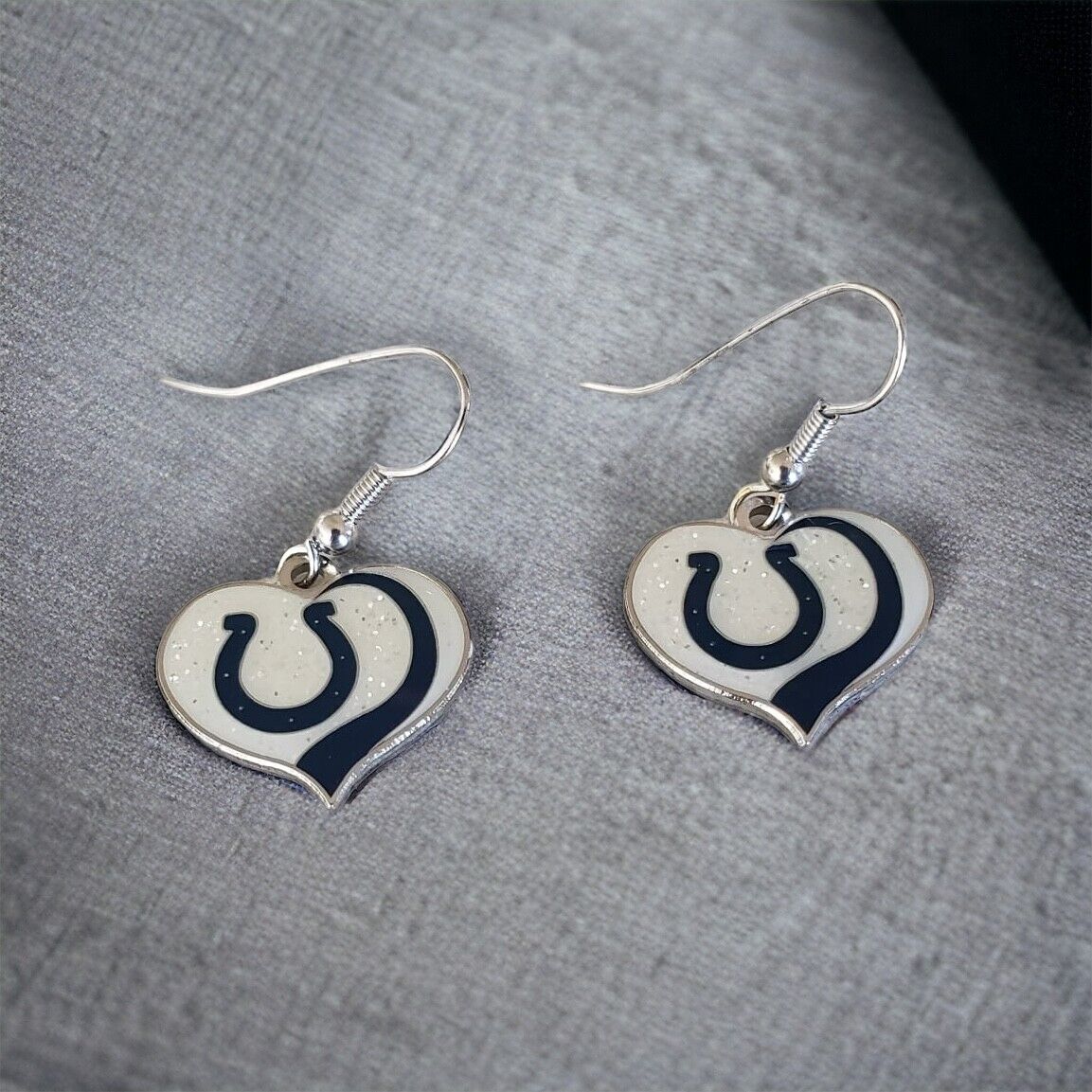 Indianapolis Colts Glitter Sparkle Heart Earrings  Nickel Free