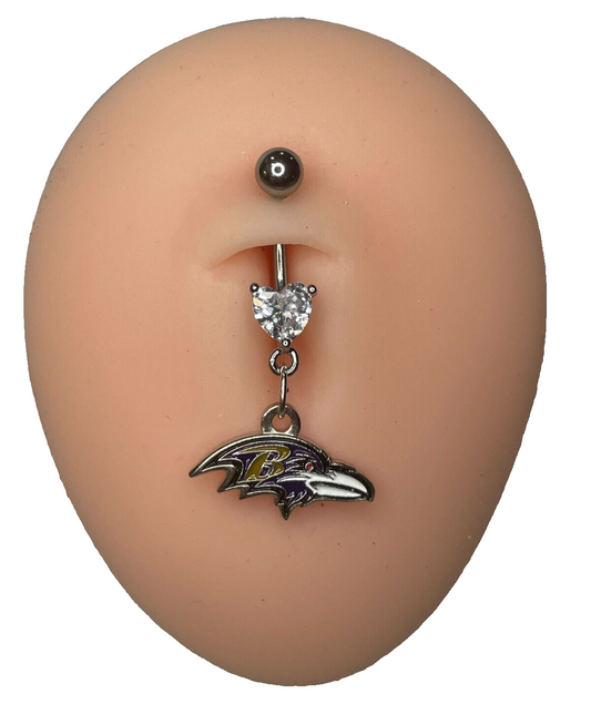 Baltimore Ravens Heart Navel CZ Ring Belly Piercing - Hypoallergenic