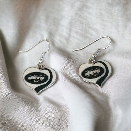 New York Jets Glitter Sparkle Heart Earrings  Nickel Free