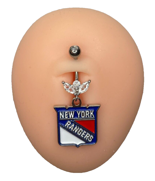 New York Rangers Steel Ring Marquise CZ Sprout Belly Piercing - Hypoallergenic