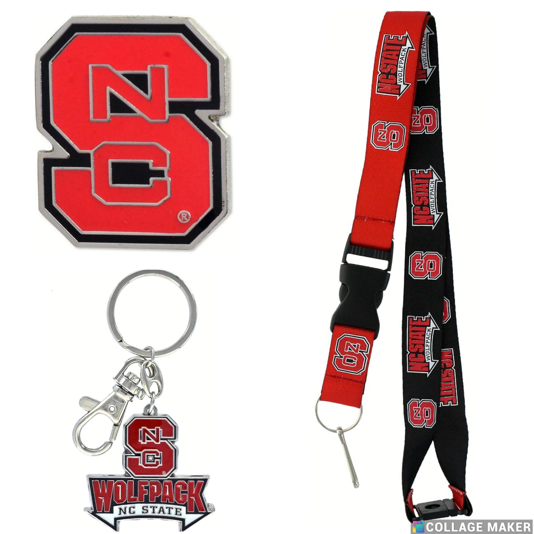 North Carolina Wolfpack Reversible Lanyard Logo Pin, Metal Keychain Gift Bundle