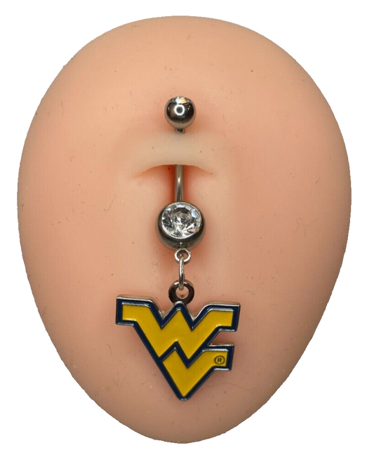 West Virginia Mountaineers Double Gem Surgical Steel Navel Belly Piercing