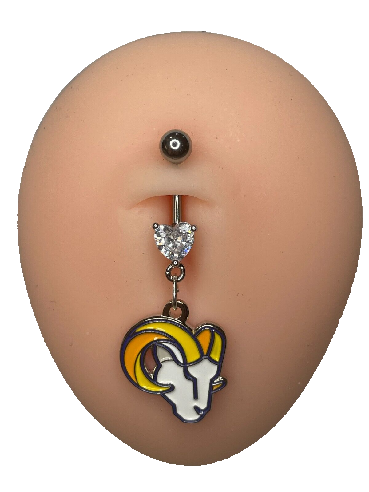 Los Angeles Rams Heart Navel CZ Ring Belly Piercing - Hypoallergenic