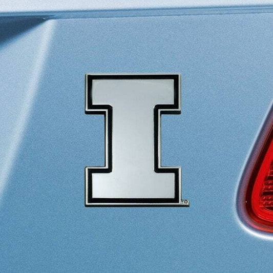 ILLINOIS FIGHTING ILLINI - CHROME AUTO EMBLEM - 3" X 3"