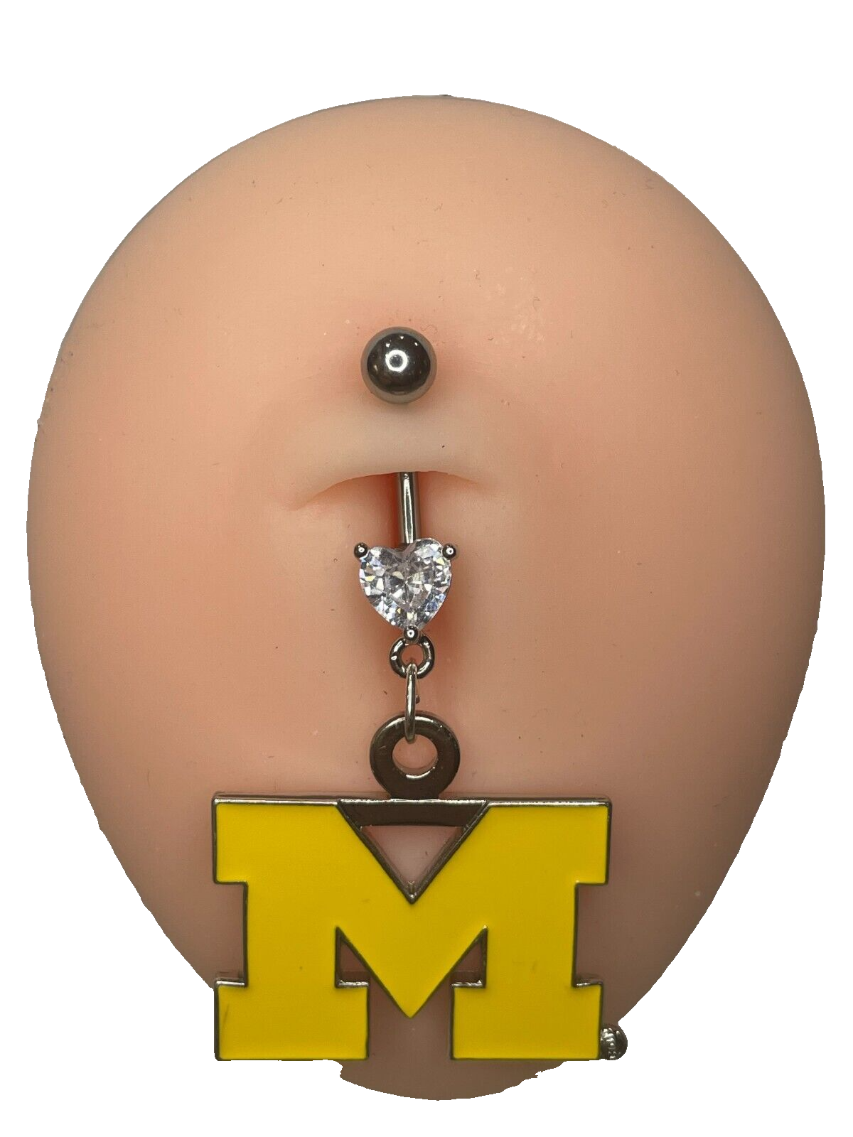 Michigan Wolverines Heart Navel CZ Ring Belly Piercing - Hypoallergenic