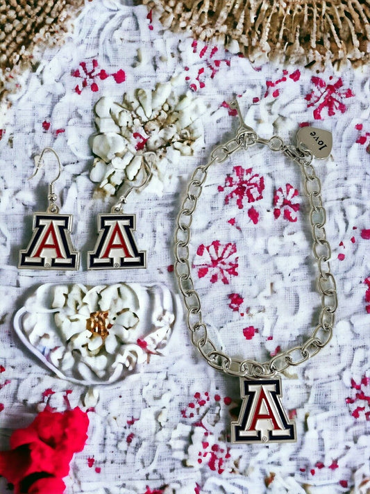 Arizona Wildcats Bracelet and Dangle Earrings-Stainless Steel