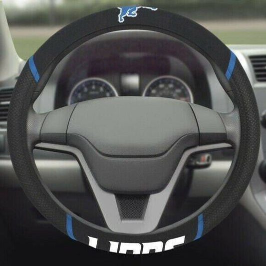 Detroit Lions Embroidered Steering Wheel Covers  Faux Suede & Fabric Mesh