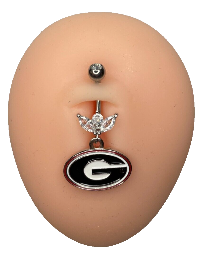 Georgia Bulldogs Steel Ring Marquise CZ Sprout Belly Piercing Hypoallergenic