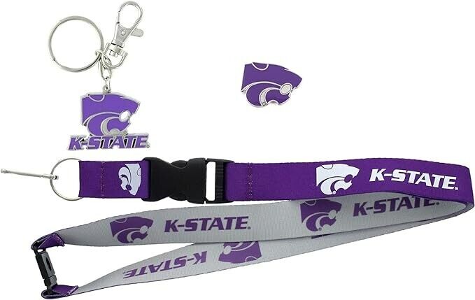 Kansas State Wildcats Reversible Lanyard, Logo Pin, Metal Keychain Gift Bundle