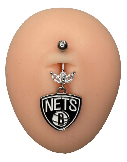 Brooklyn Nets Steel Ring w/ Marquise CZ Sprout Belly Piercing Hypoallergenic