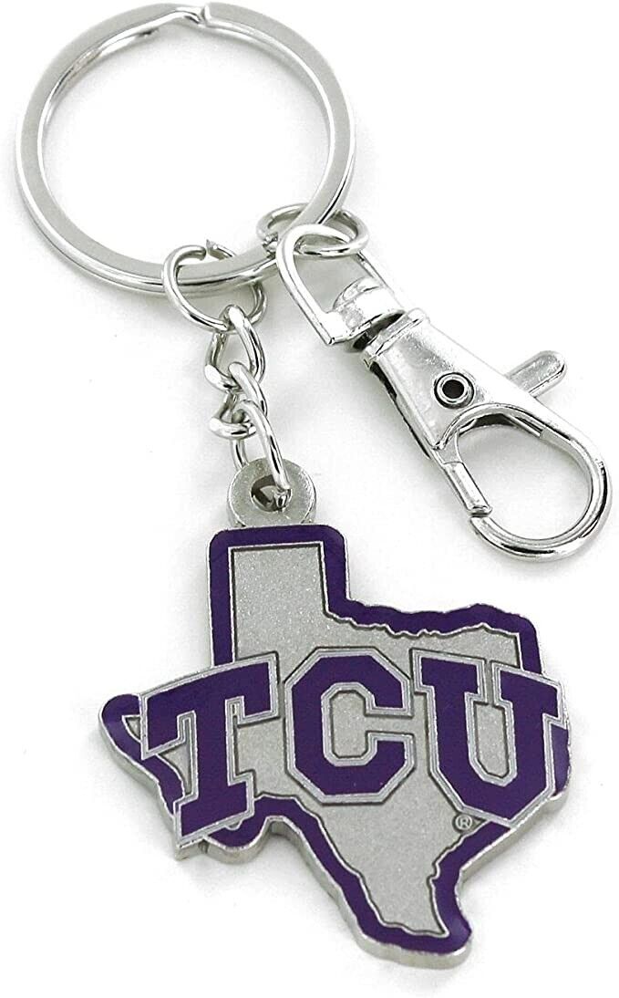 TCU Texas Christian Horned Frog State Design Heavyweight Metal Keychain Keyring