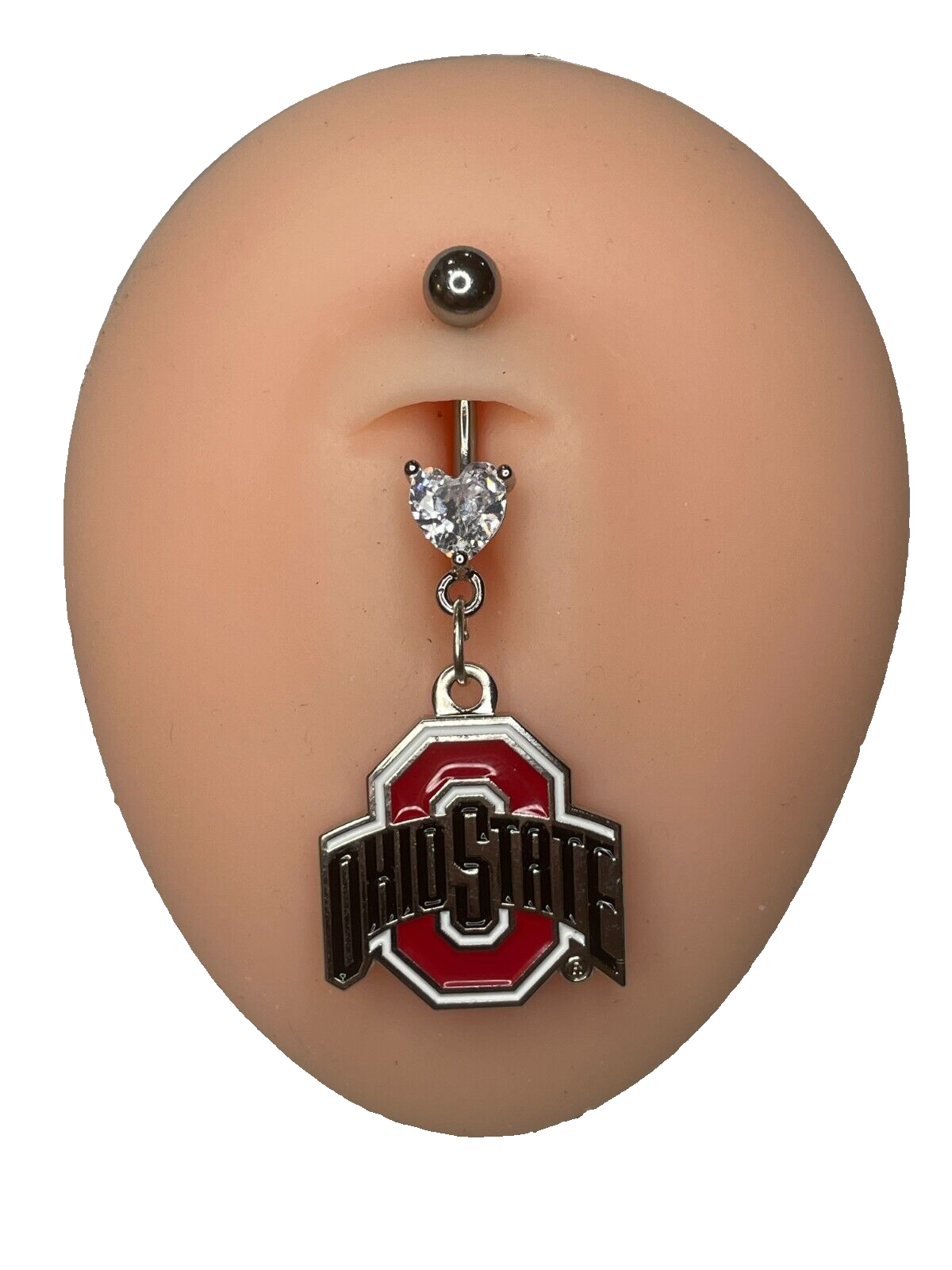 Ohio State Buckeyes Heart Navel CZ Ring Belly Piercing - Hypoallergenic