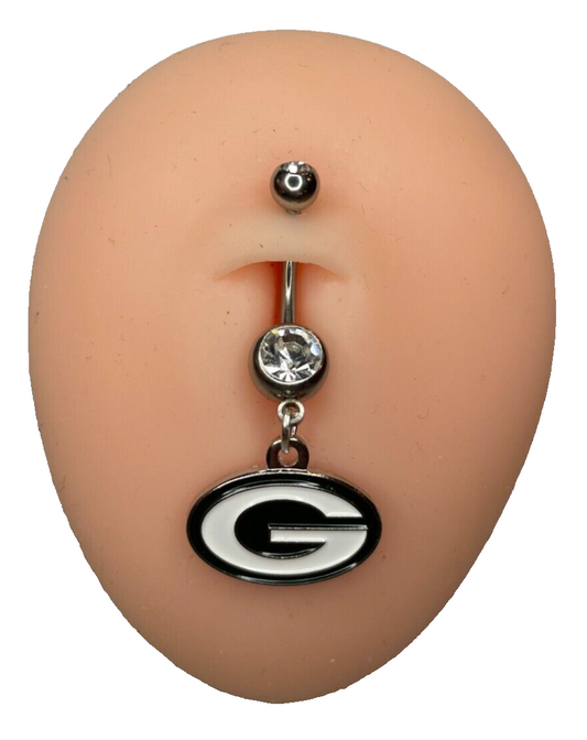 Green Bay Packers Double Gem Surgical Steel Navel Belly Ring Piercing