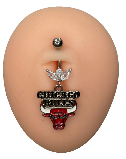 Chicago Bulls Steel Ring w/ Marquise CZ Sprout Belly Piercing Hypoallergenic