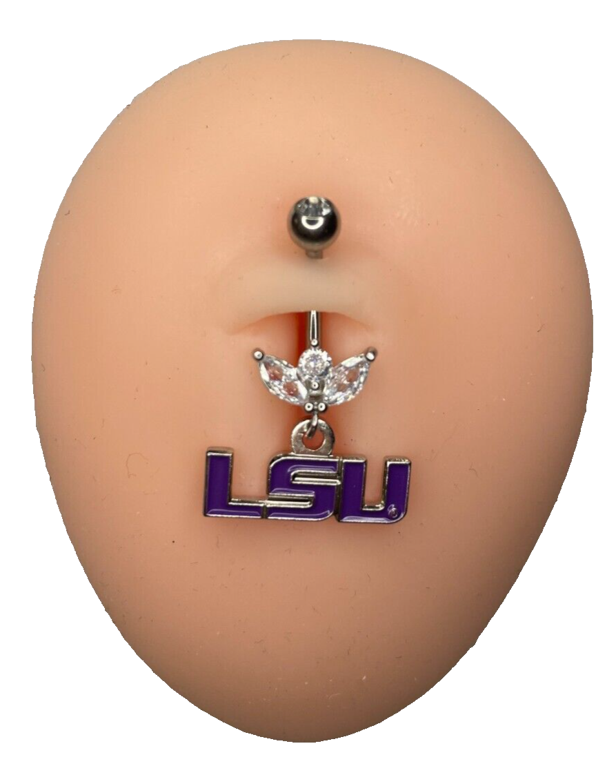 LSU Tigers Steel Ring With Marquise CZ Sprout Belly Piercing Hypoallergenic