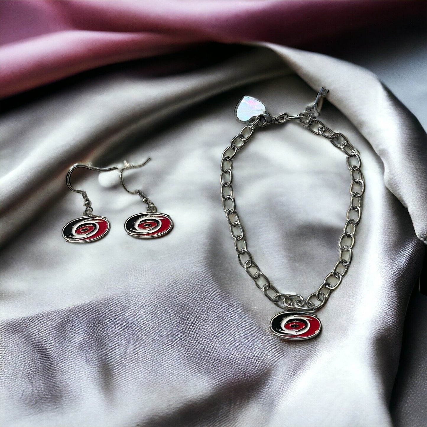 Carolina Hurricanes Bracelet and Dangle Earrings-Stainless Steel & Nickel Free