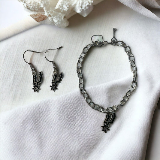 San Antonio Spurs Bracelet and Dangle Earrings-Stainless Steel & Nickel Free