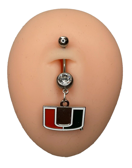 Miami Hurricanes Double Gem Surgical Steel Navel Belly Piercing