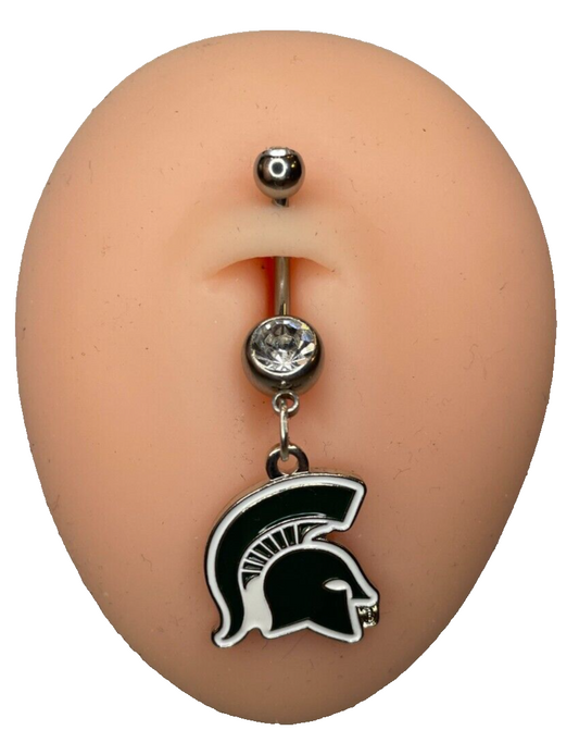 Michigan State Spartans Double Gem Surgical Steel Navel Belly Ring Piercing