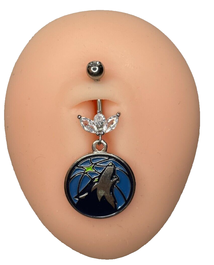 Minnesota Timberwolves Steel Ring Marquise CZ Sprout Belly Piercing Hypoallergen