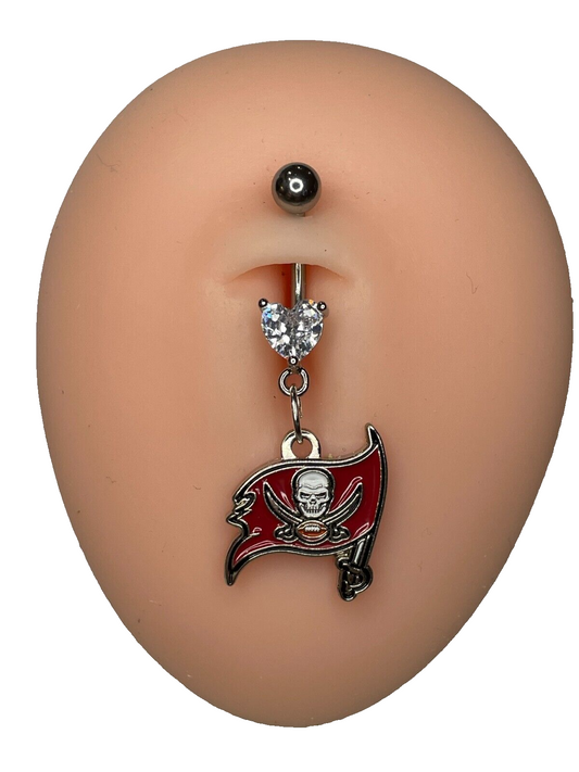 Tampa Bay Buccaneers Heart Navel CZ Ring Belly Piercing - Hypoallergenic