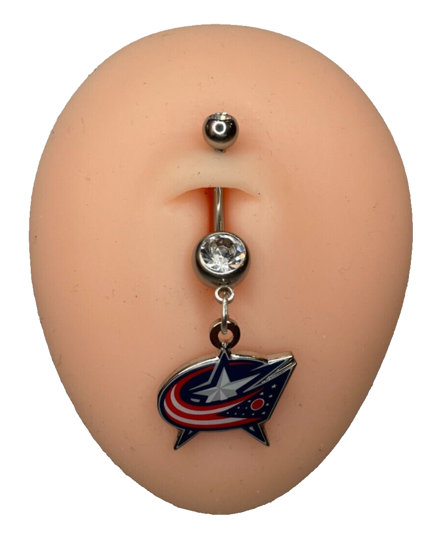 Columbus Blue Jackets Double Gem Surgical Steel Navel Ring Belly Piercing