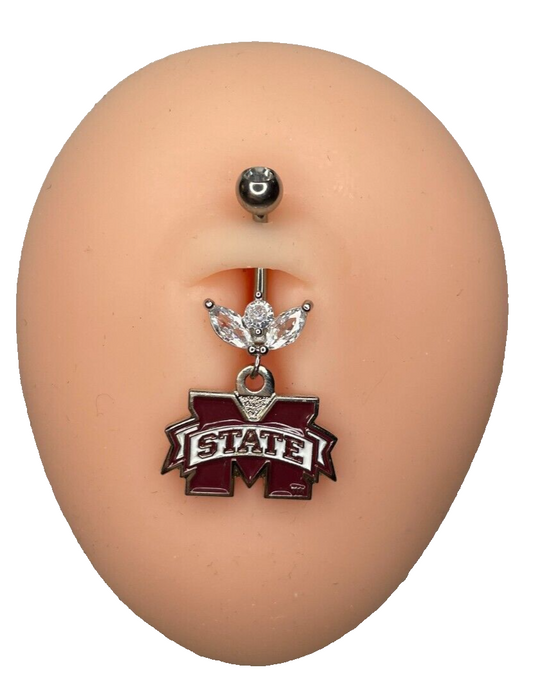 Mississippi State Bulldogs Steel Ring w/ Marquise CZ Sprout Belly Piercing