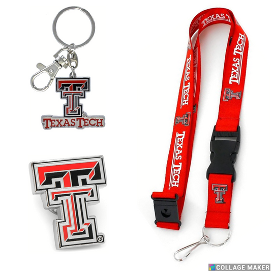 Texas Tech Red Raiders Reversible Lanyard Logo Pin, Metal Keychain Gift Bundle